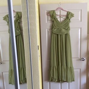 NWOT August Sky Chic Olive Maxi Dress, Size L
